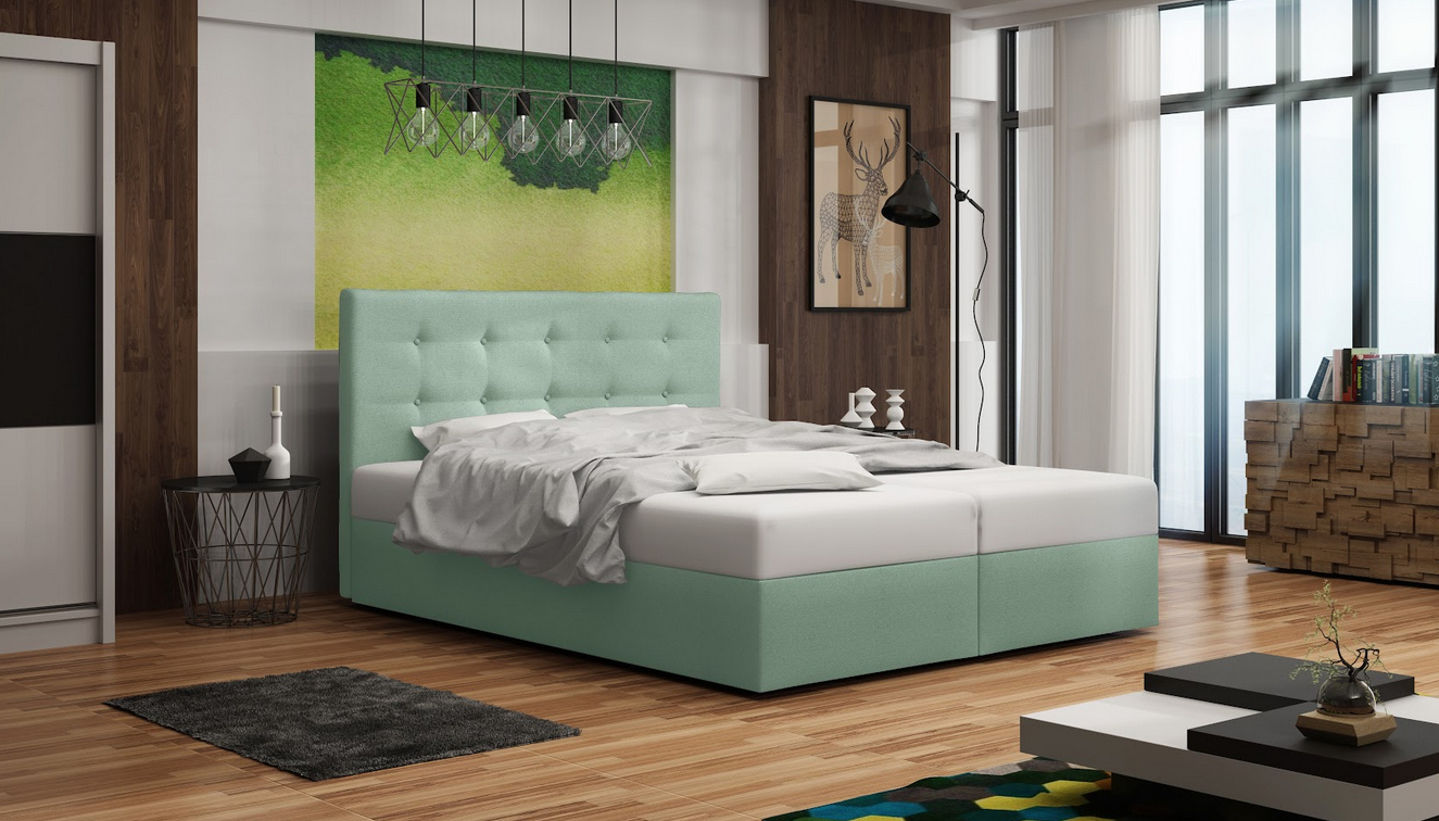 Łóżko tapicerowane ze schowkiem DELILAH 1 – 140 x 200, jasnozielone