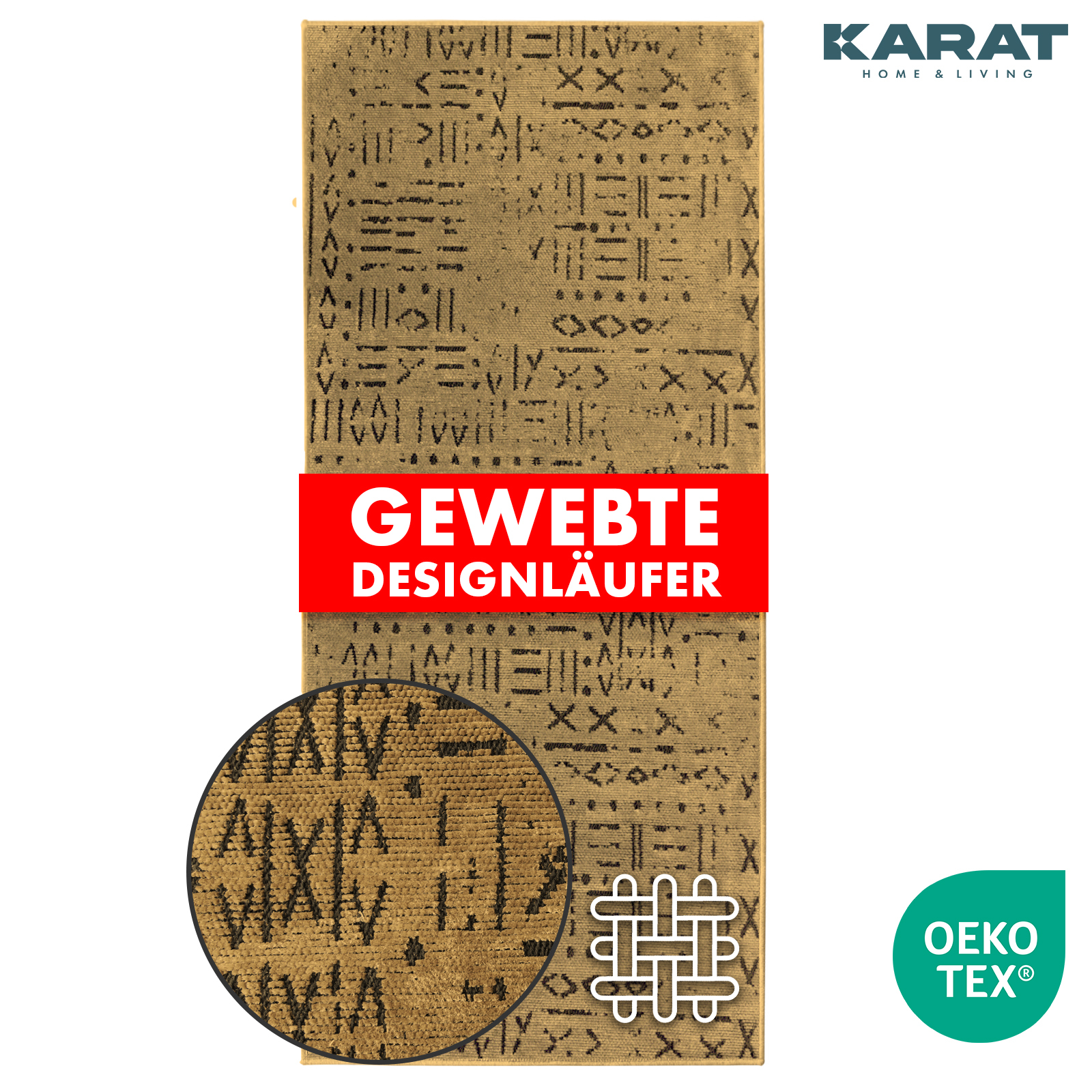 Bieżnik dywanowy Vena Wysokiej jakości żakardowy splot z wzorem Beige 80 x 400 cm