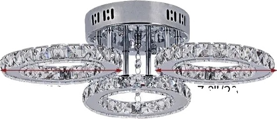 Kryształowy żyrandol, zdalne sterowanie, nowoczesny design, 3 pierścienie, ciepła biel, srebrny