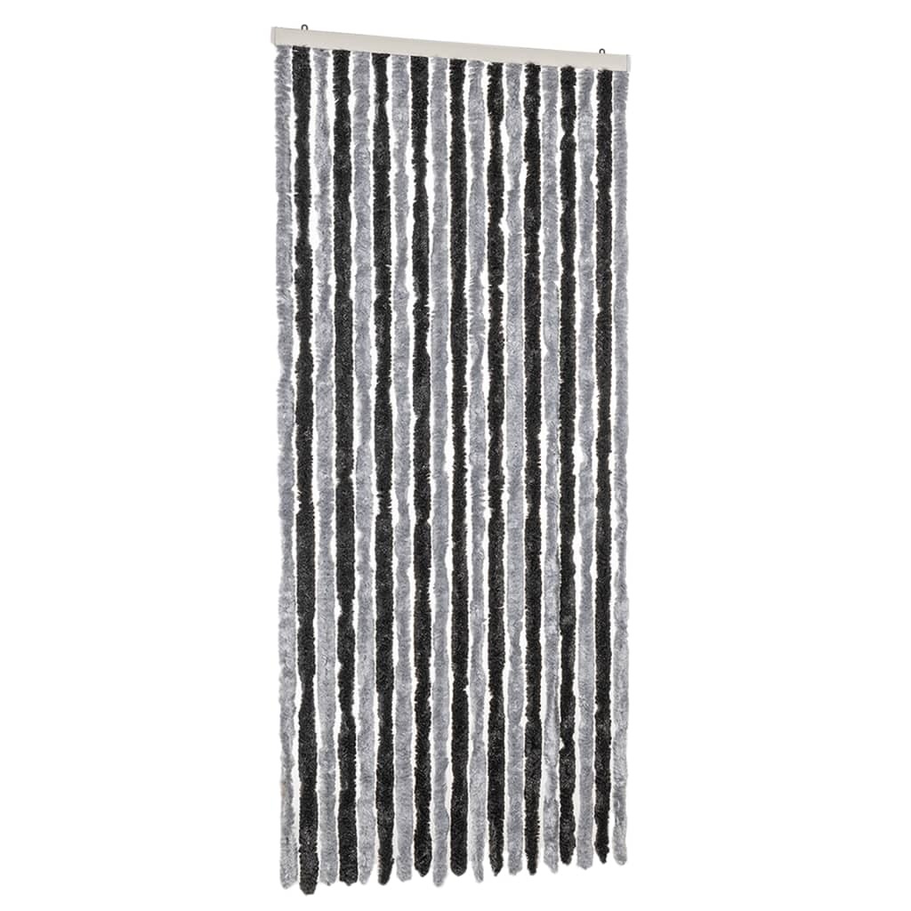 vidaXL Szenilowa zasłona na muchę szara i czarna 56x200 cm