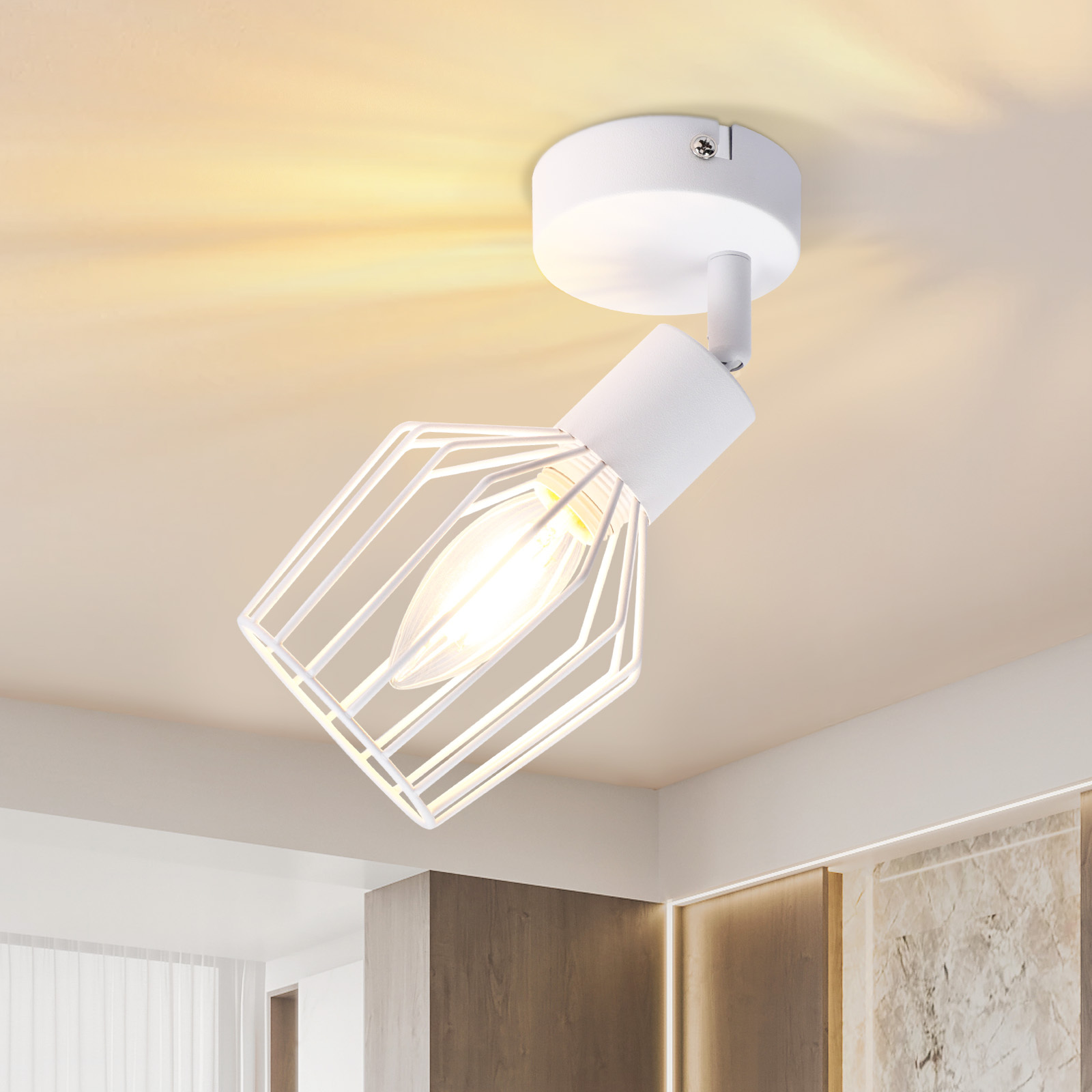 ZMH lampa sufitowa E14 reflektor sufitowy obrotowy - reflektor sufitowy 1 płomienny biały metalowy reflektor do przedpokoju reflektor przemysłowy obrotowy 350° reflektor ścienny do przedpokoju korytarza salonu