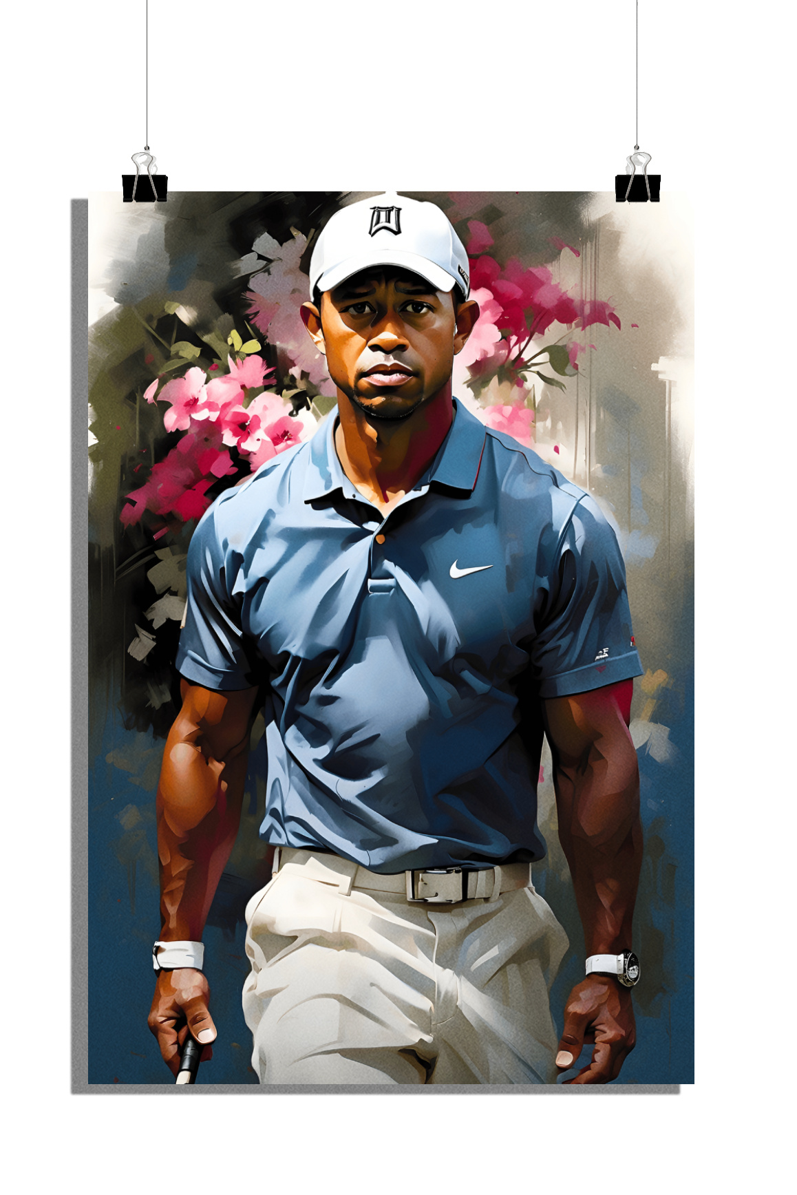 Plakat Tiger Woods - Plakat golfowy - Plakat akwarelowy - Plakat sportowy - 61x91cm - Idealny do oprawienia w ramkę