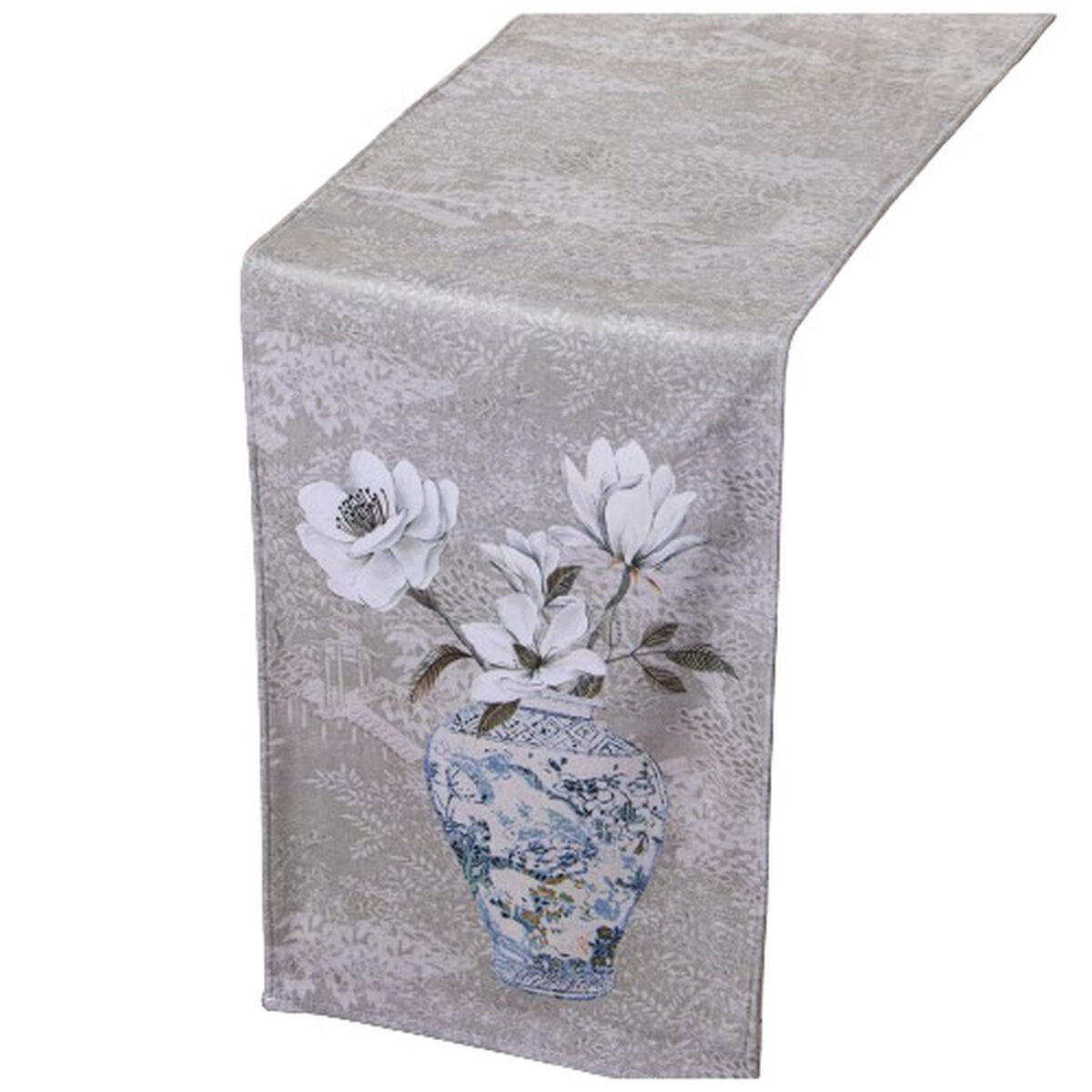 Bieżnik na stół Alexandra House Living szary tekstylny 180 x 30 cm Wazon Blomster aksamitny