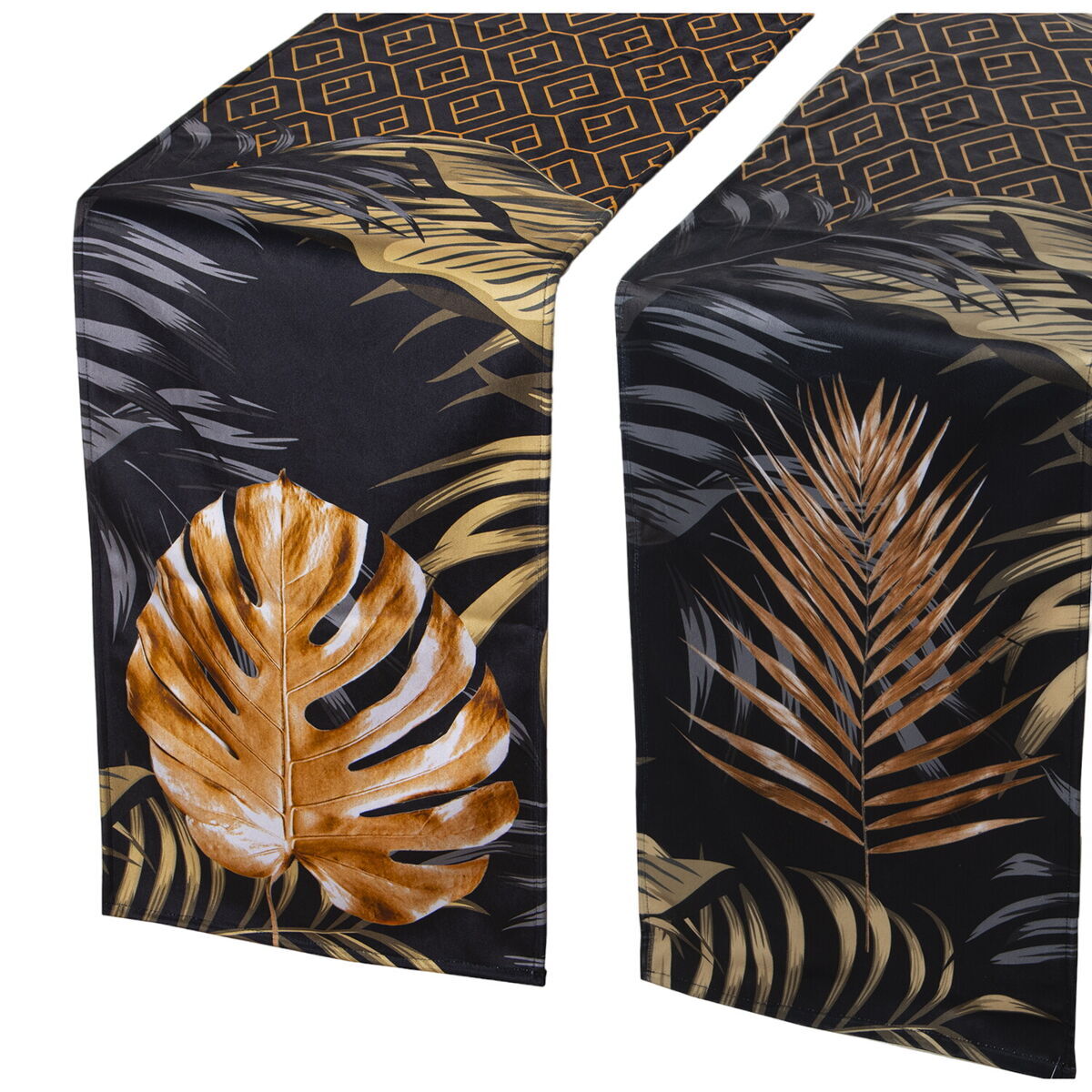 Alexandra House Living bieżnik na stół brązowy czarny tekstylny 180 x 30 cm aksamitny liść