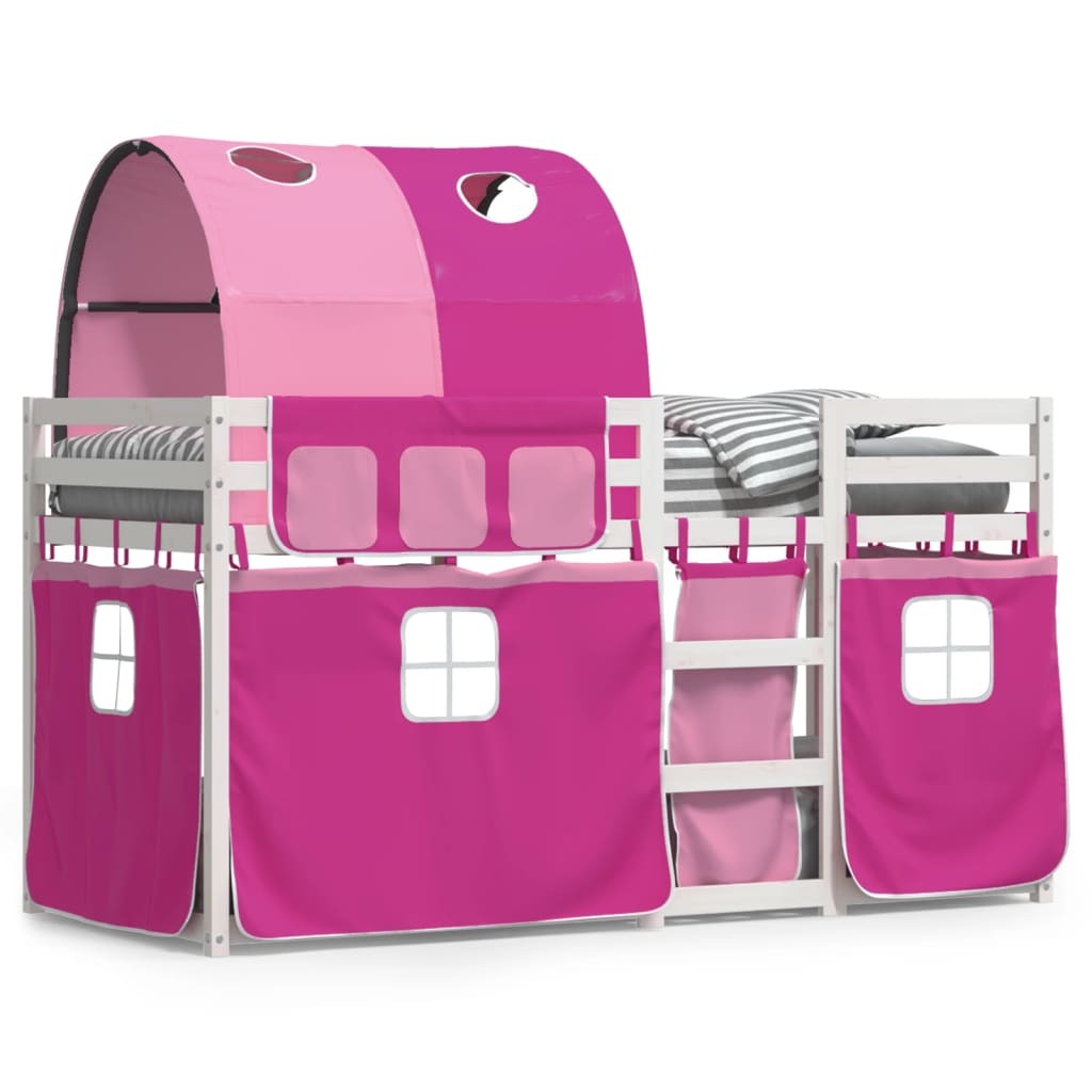 Łóżko piętrowe z zasłonami Pink 75x190 cm lite drewno sosnowe
