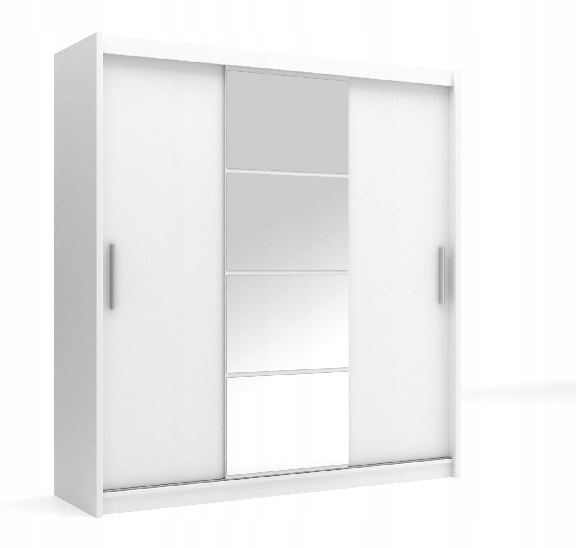 Szafa przesuwna z lustrem biała 200 cm półki, szuflady, MARIO