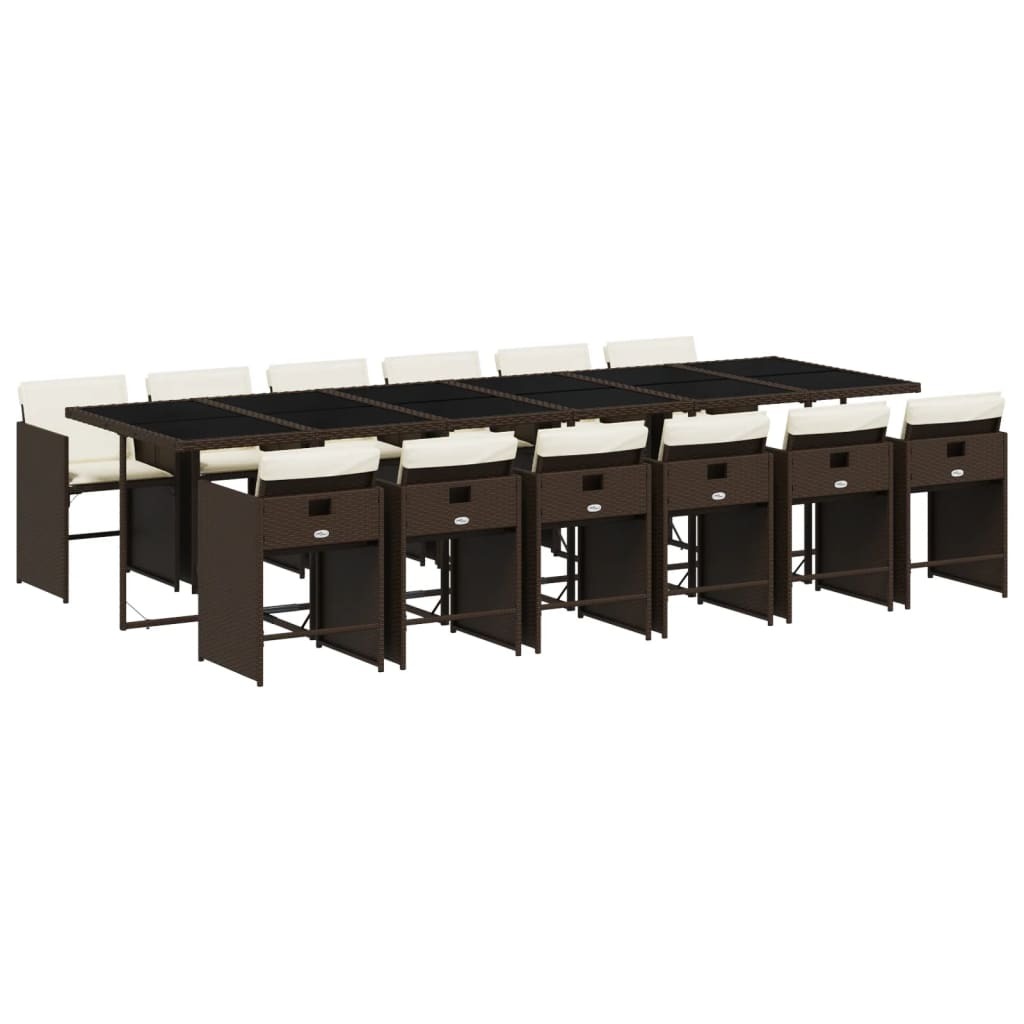 vidaXL 13-częściowy ogrodowy zestaw jadalniany z poduszkami z brązowego polirattanu