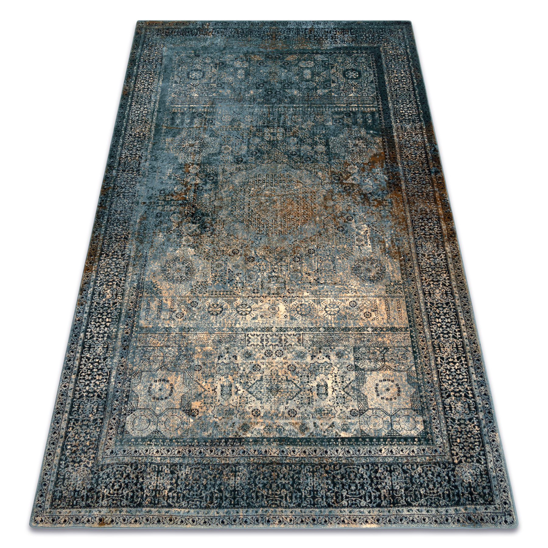 Dywan wełniany OMEGA MAMLUK Rozeta vintage ciemny niebieski 170x235 cm