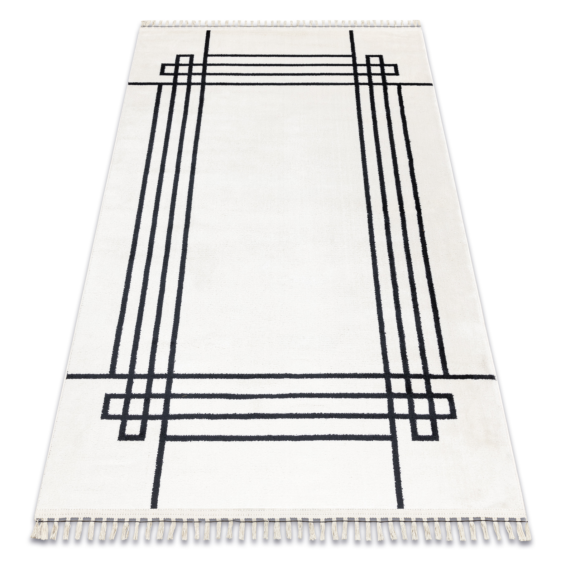 Dywan AMOUR 53096C krem - Ramka, linie nowoczesny, elegancki beżowy 118x180 cm