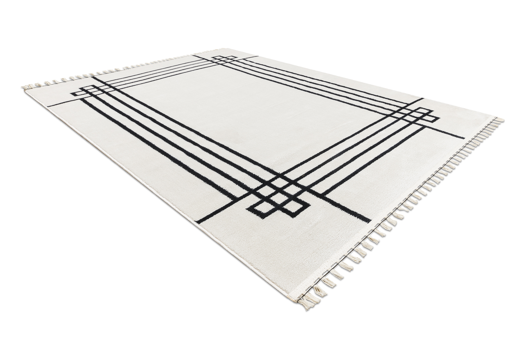 Dywan AMOUR 53096C krem - Ramka, linie nowoczesny, elegancki beżowy 78x300 cm