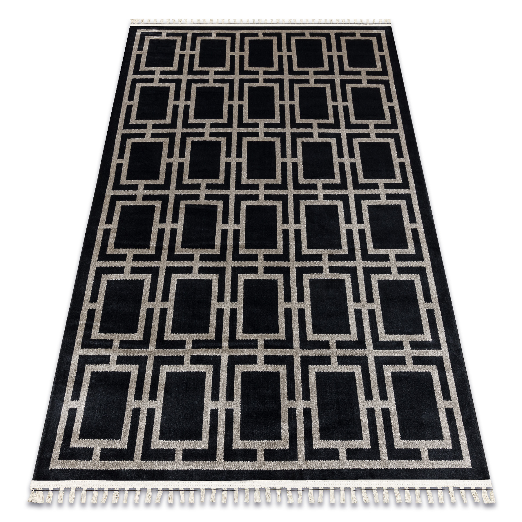 Dywan AMOUR 53078B - Geometryczny, linie nowoczesny, elegancki czarny 98x200 cm
