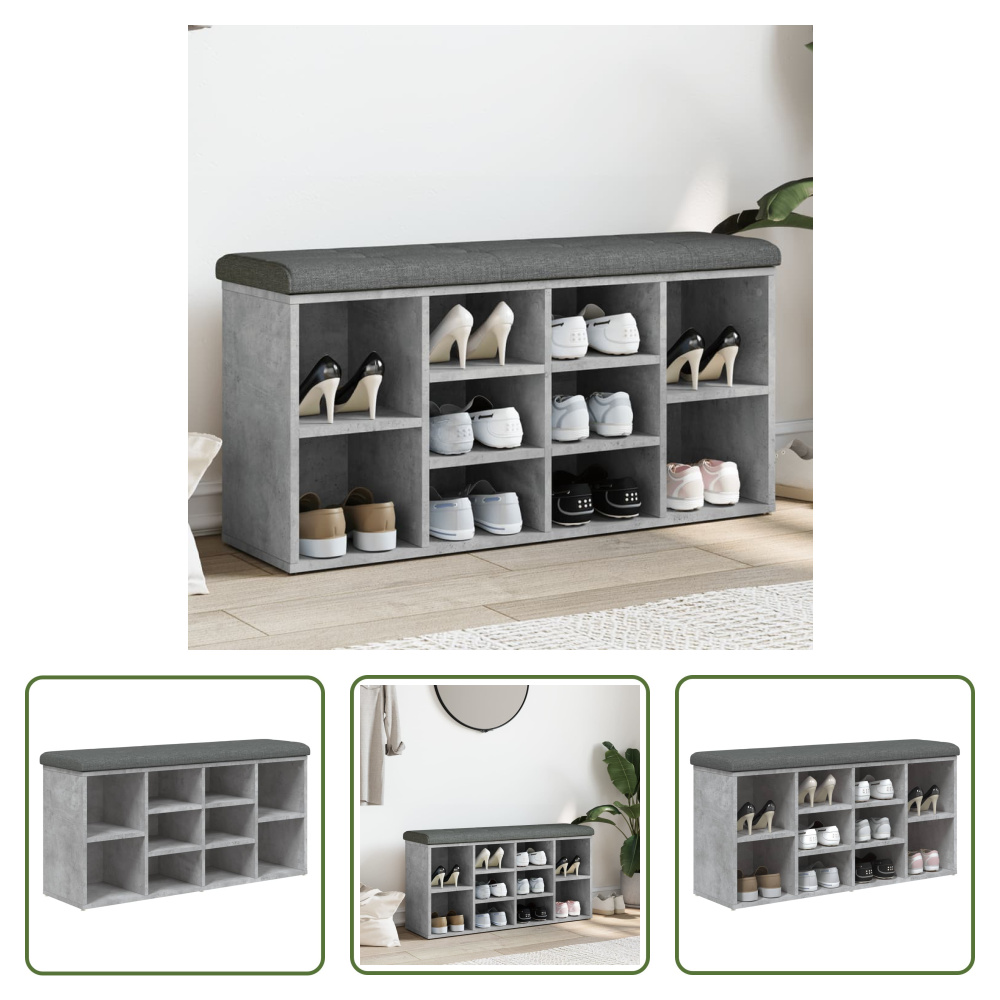 The Living Store Ławka na buty betonowa szara 102x32x50 cm Materiał drewnopochodny