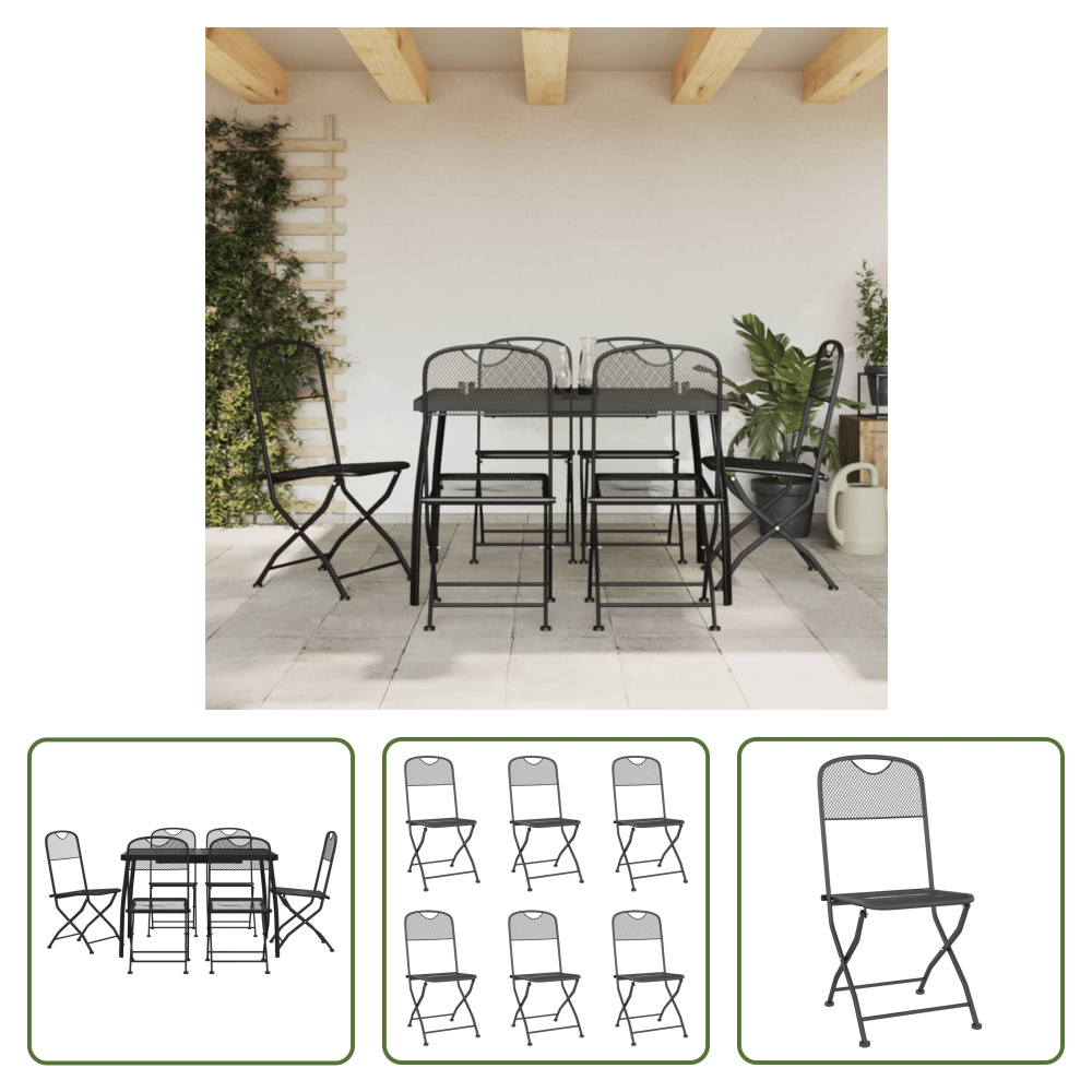 The Living Store 7-częściowy ogrodowy zestaw jadalniany antracytowy z siatki cięto-ciągnionej