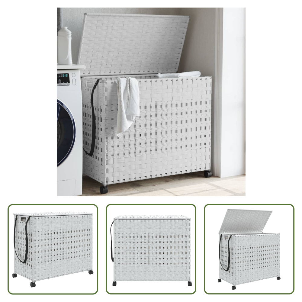 The Living Store Kosz na pranie z kółkami Biały 66x35x60 cm Rattan