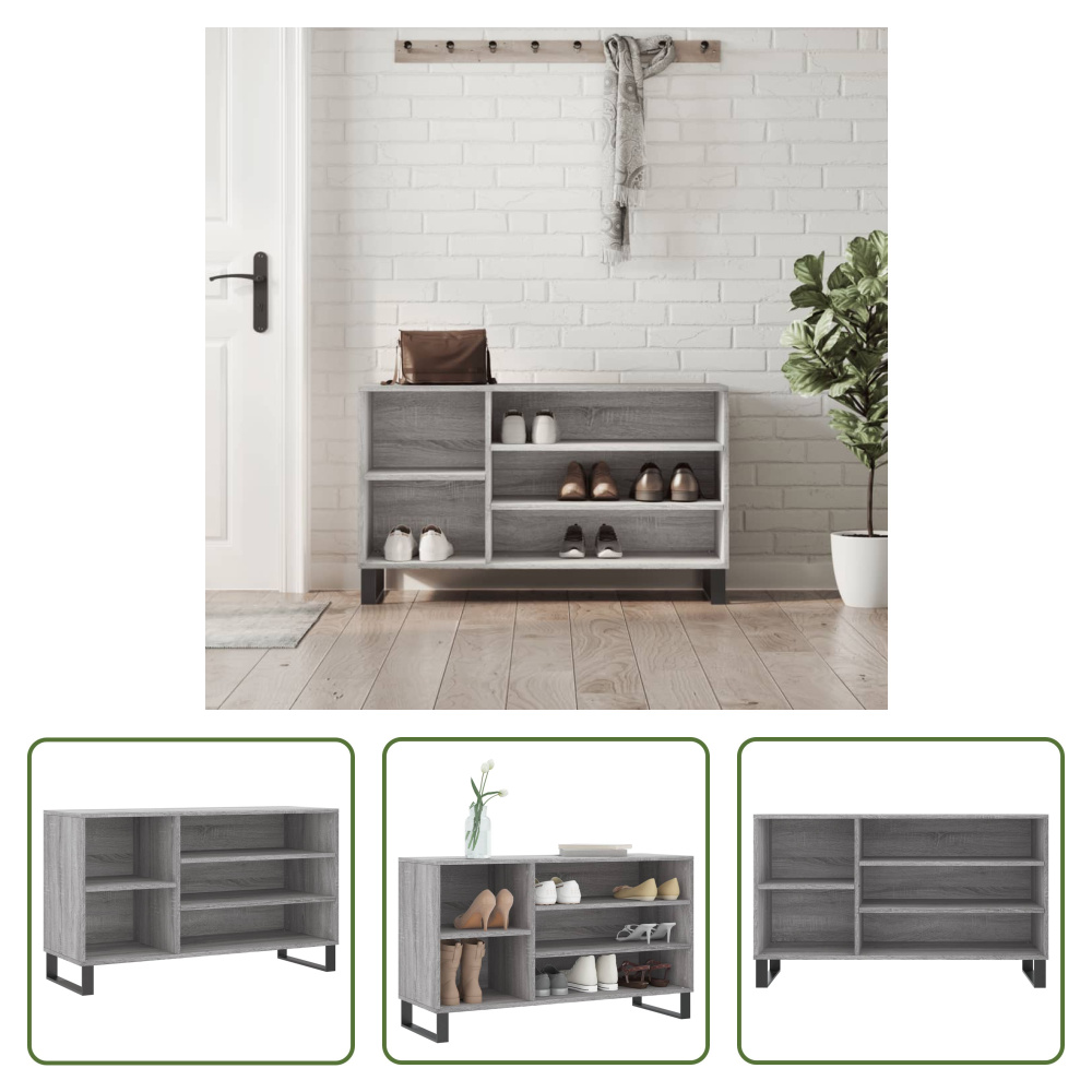 The Living Store Stojak na buty szary Sonoma 102x36x60 cm Materiał drewnopochodny
