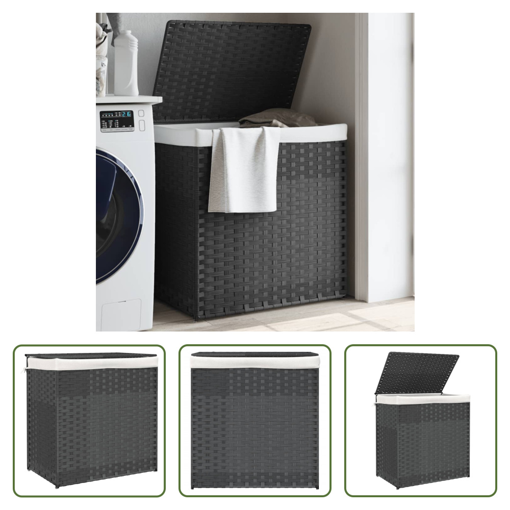 The Living Store Kosz na pranie z 2 przegrodami Szary 53x35x57 cm Poli rattan