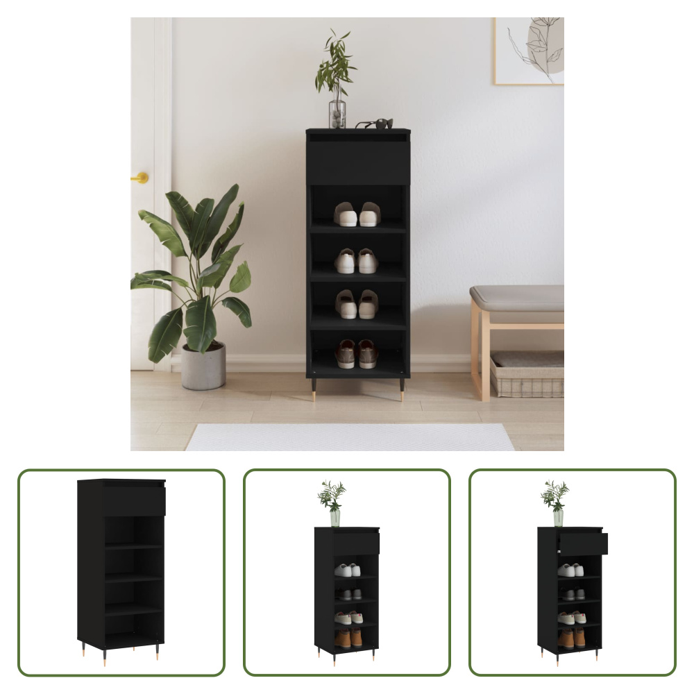 The Living Store Szafka na buty czarna 40x36x105 cm materiał drewnopochodny