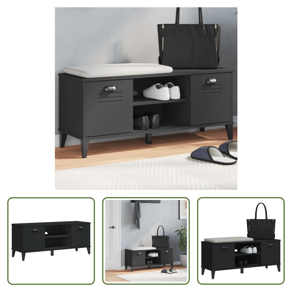 The Living Store Ławka na buty VIKEN Black 106x35x45 cm Materiał drewnopochodny