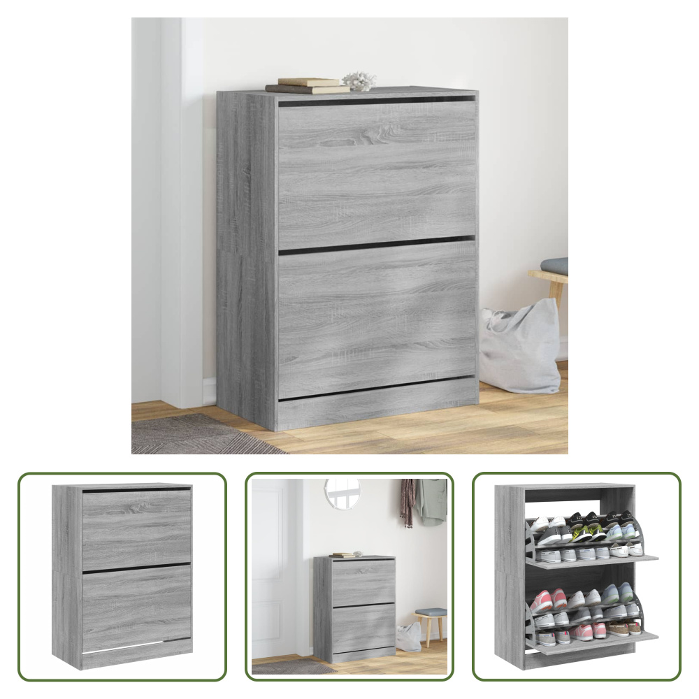 The Living Store Szafka na buty z 2 klapami szara Sonoma 80x42x108 cm