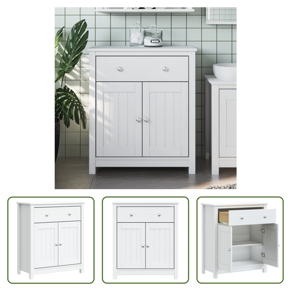 The Living Store Szafka łazienkowa BERG biała 69,5x34x80 cm lite drewno sosnowe