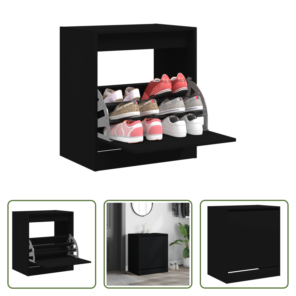The Living Store Szafka na buty czarna 60x42x69 cm Materiał drewnopochodny