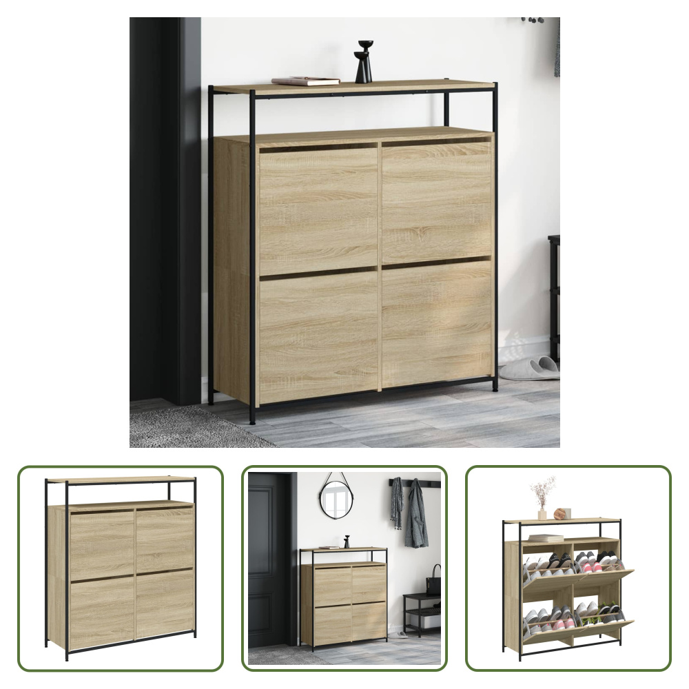 The Living Store Szafka na buty z 4 klapami dąb sonoma 100x34x112 cm