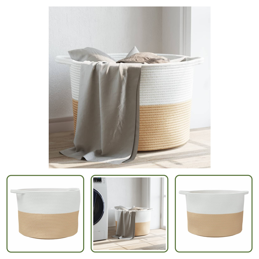 Kosz na pranie The Living Store Beżowo-biały Ø55x36 cm Bawełna