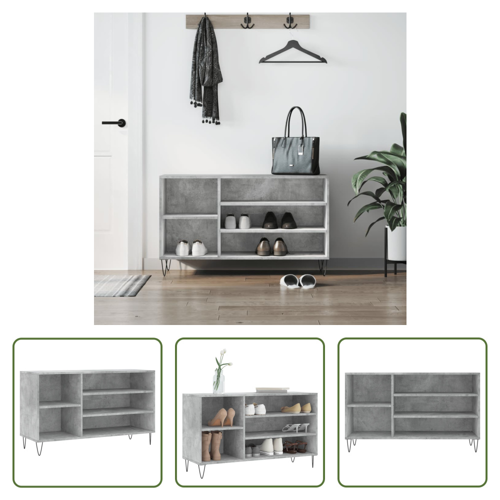The Living Store stojak na buty betonowy szary 102x36x60 cm materiał drewnopochodny