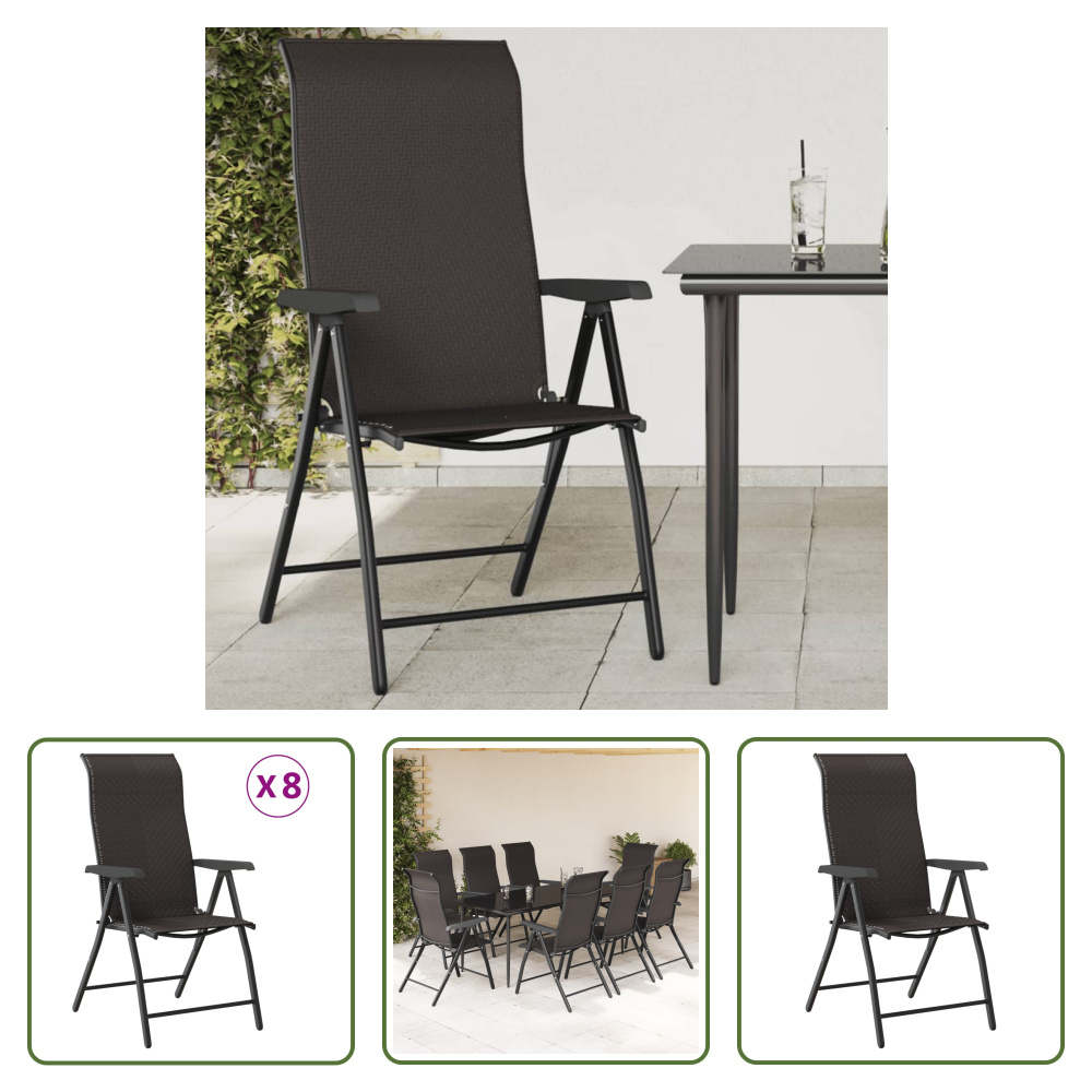 The Living Store Krzesła ogrodowe 8 szt. Składane Czarny Kawa Brązowy Poli Rattan