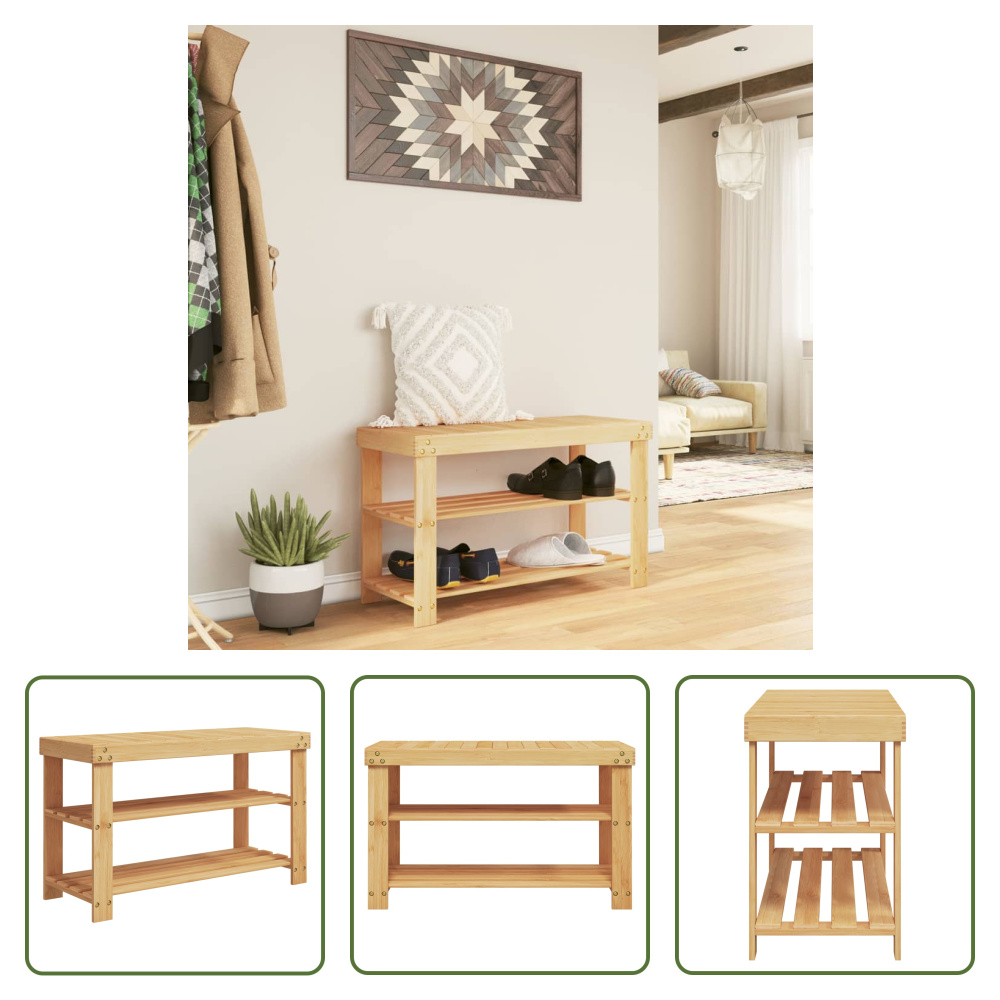 The Living Store Stojak na buty z 3 półkami 70x27,5x45 cm bambus