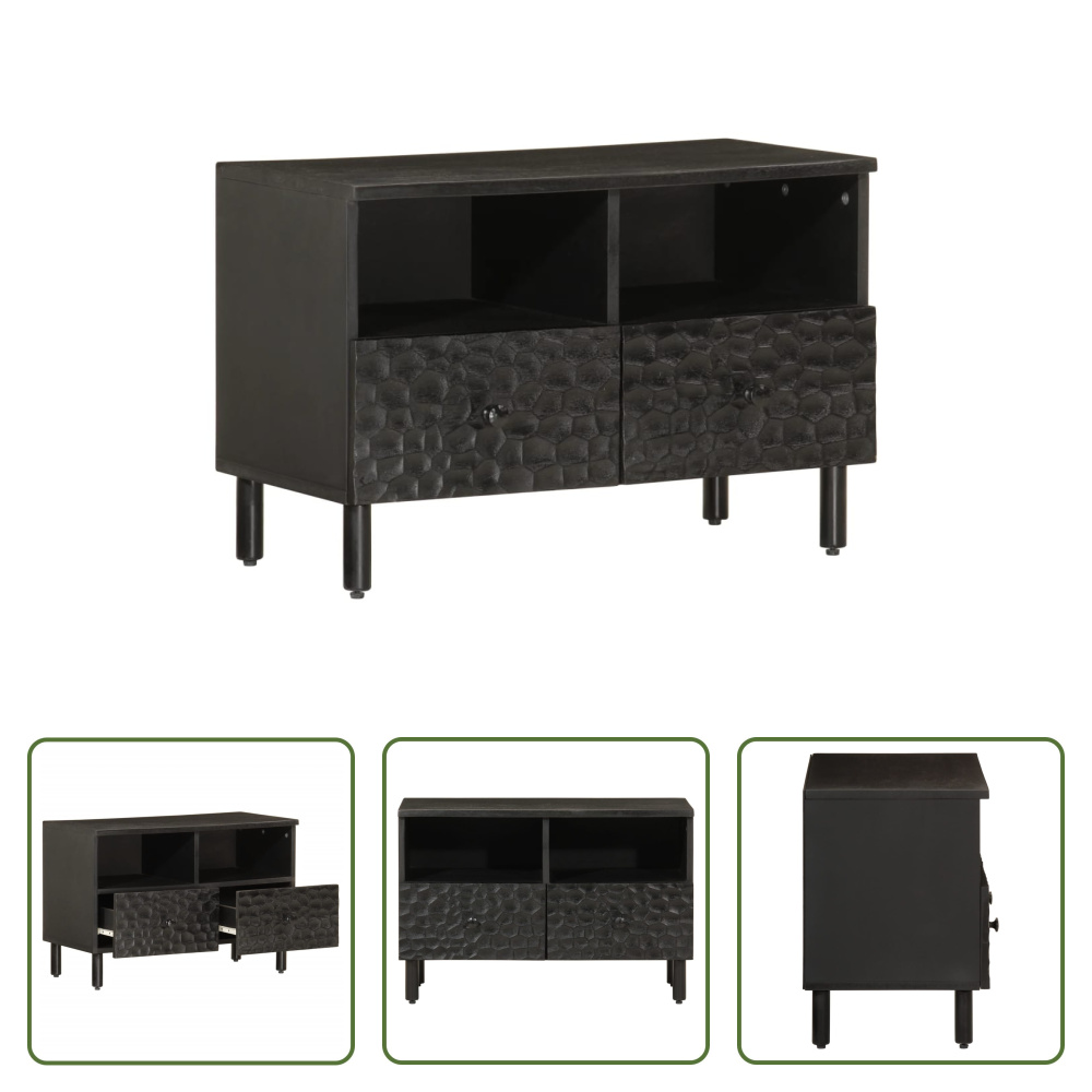 The Living Store szafka pod telewizor czarna 70x33x46 cm lite drewno mango