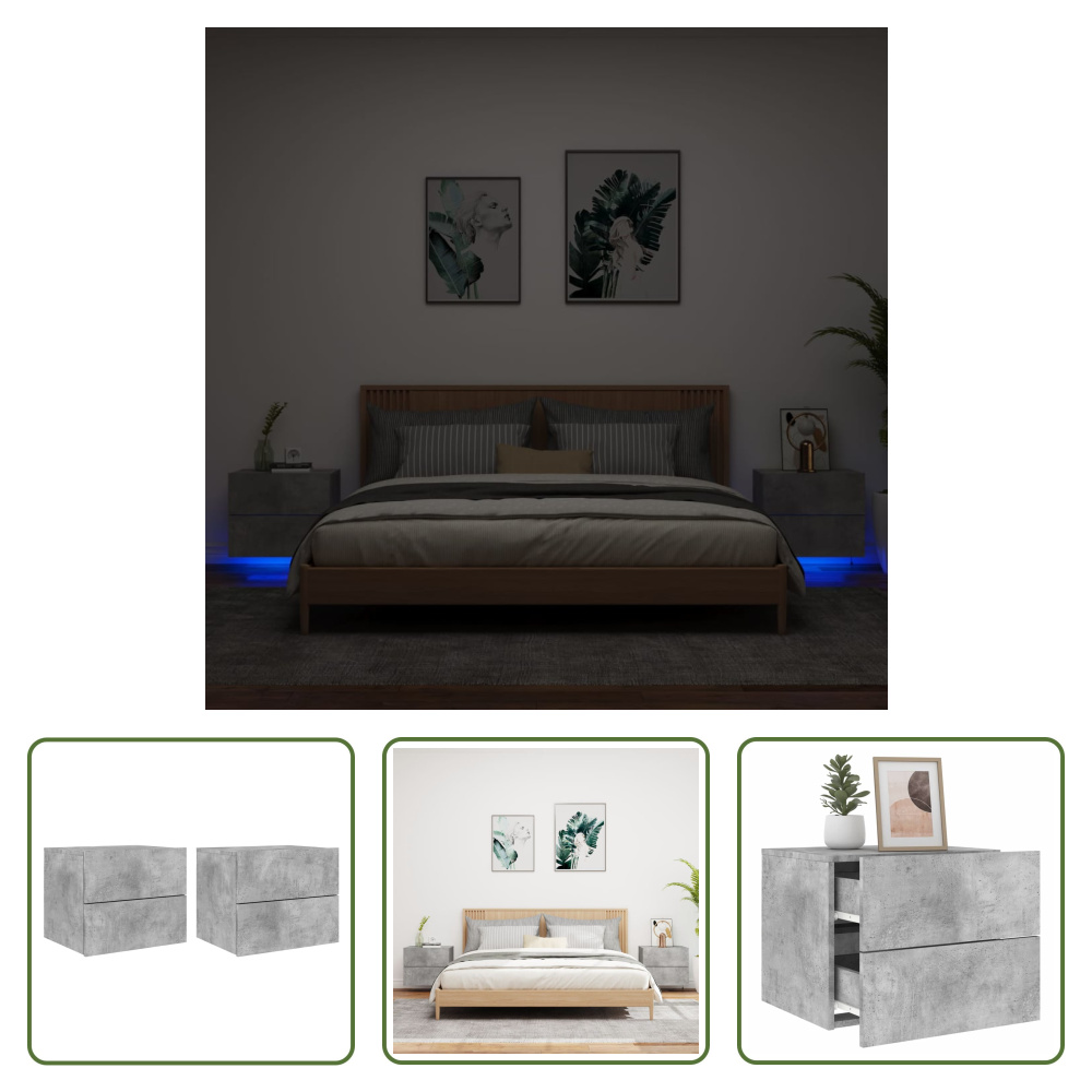 The Living Store Szafki nocne ścienne z oświetleniem LED 2 szt. Szary beton