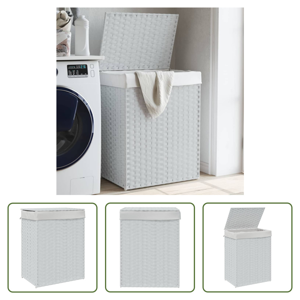 The Living Store Kosz na pranie z pokrywą biały 46x33x60 cm Poly Rattan