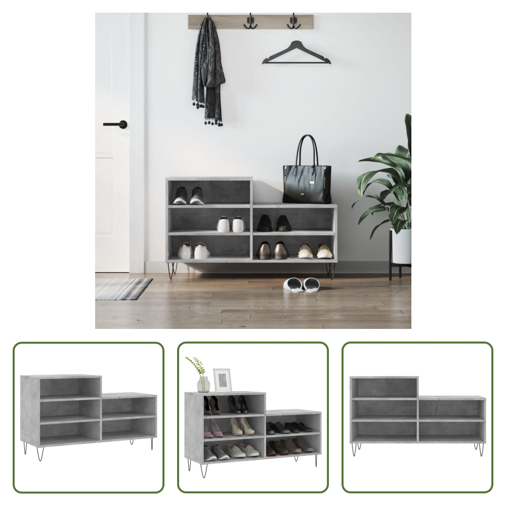 The Living Store stojak na buty betonowy szary 102x36x60 cm materiał drewnopochodny