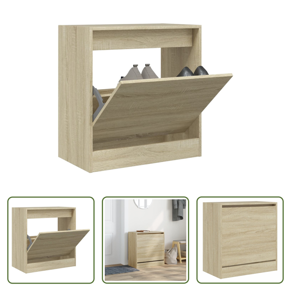 The Living Store Szafka na buty dąb sonoma 60x34x63,5 cm Materiał drewnopochodny