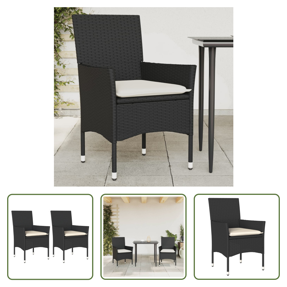 The Living Store Krzesła ogrodowe z poduszką 2 szt. czarny polirattan