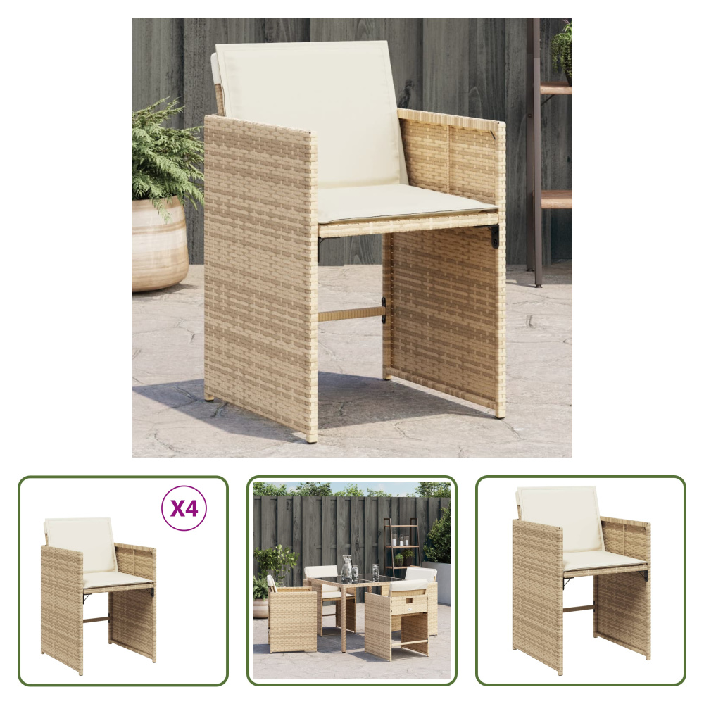 The Living Store Krzesła ogrodowe z poduszkami 4 szt. Beżowy polirattan