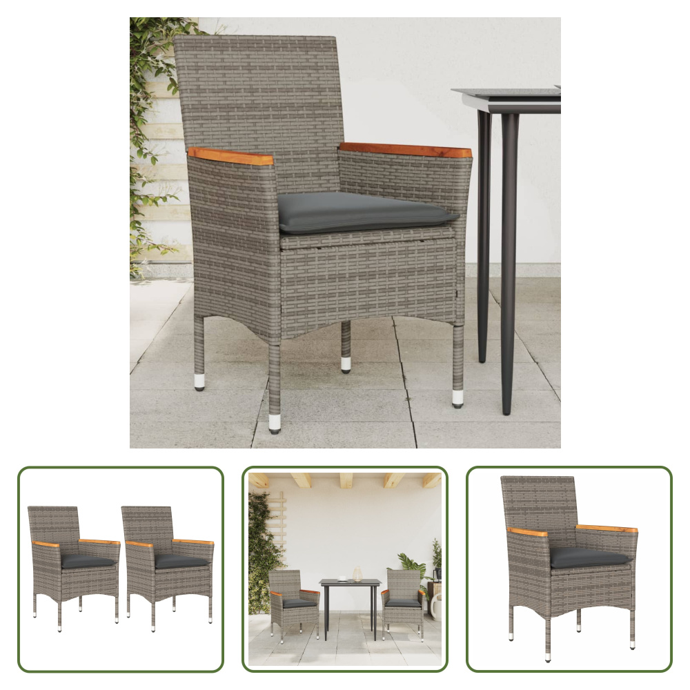 The Living Store Krzesła ogrodowe z poduszką 2 szt. Szary polirattan