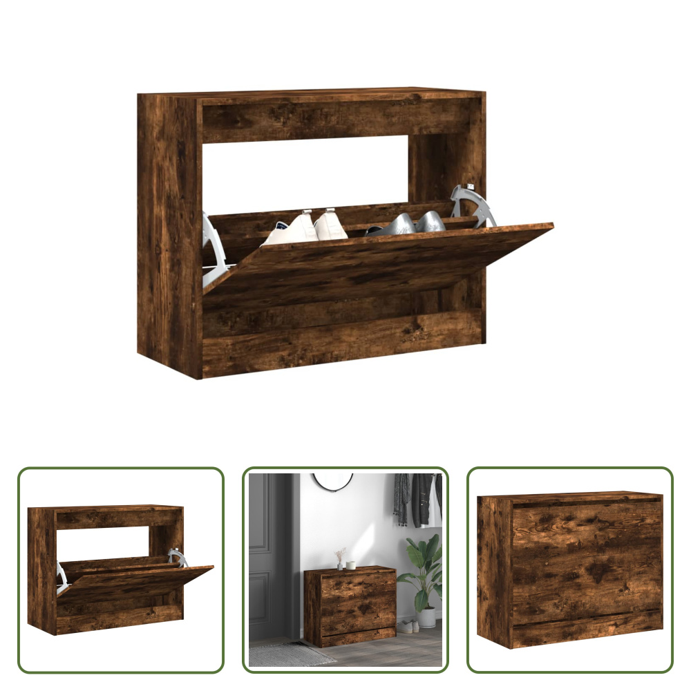 The Living Store Szafka na buty dąb wędzony 80x34x63 cm Materiał drewnopochodny