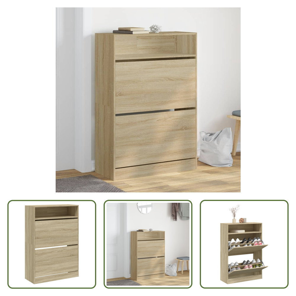 The Living Store Szafka na buty z 2 klapami dąb sonoma 80x34x116 cm