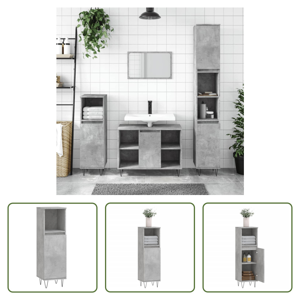 The Living Store Szafka łazienkowa betonowa szara 30x30x100 cm materiał drewnopochodny