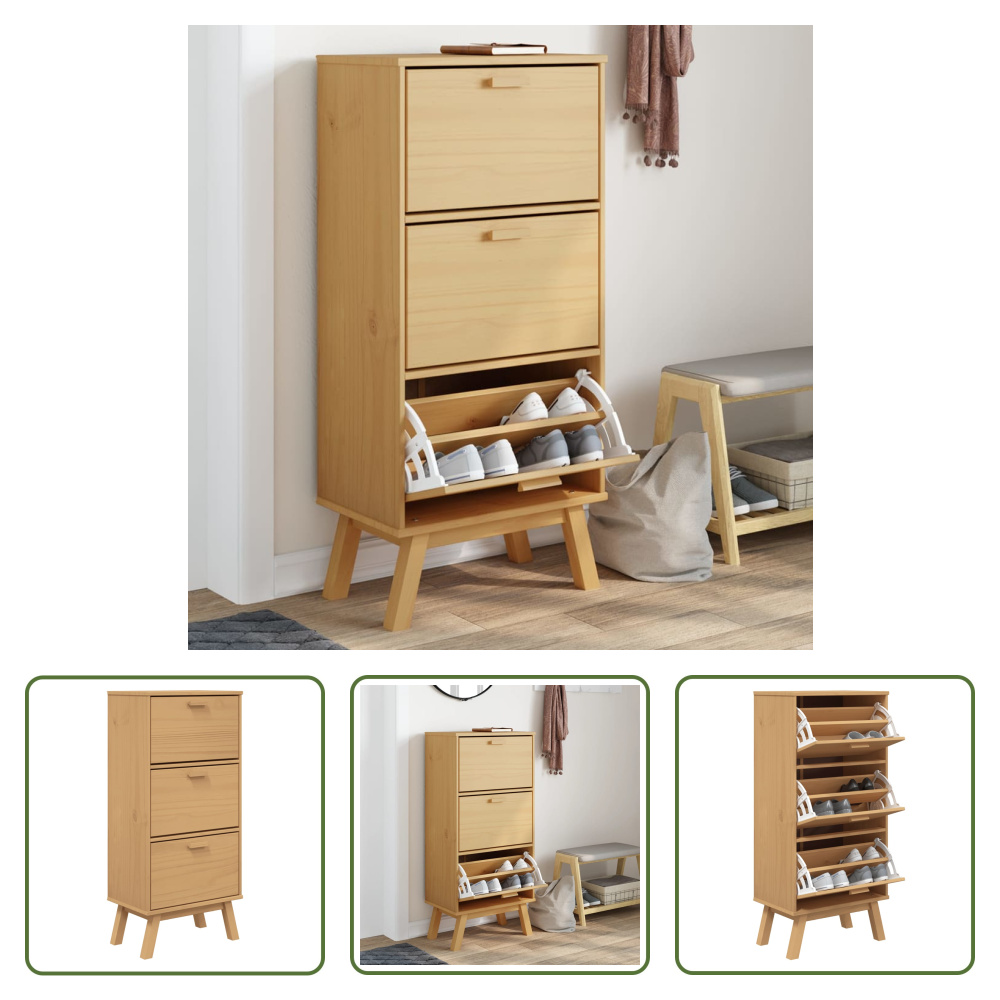 The Living Store Szafka na buty OLDEN Brown 55x35x120 cm lite drewno sosnowe
