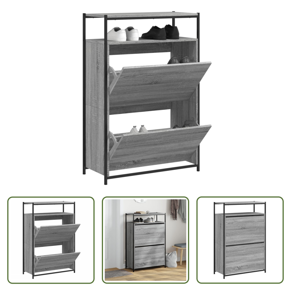 The Living Store Szafka na buty szara Sonoma 75x34x112 cm Materiał drewnopochodny