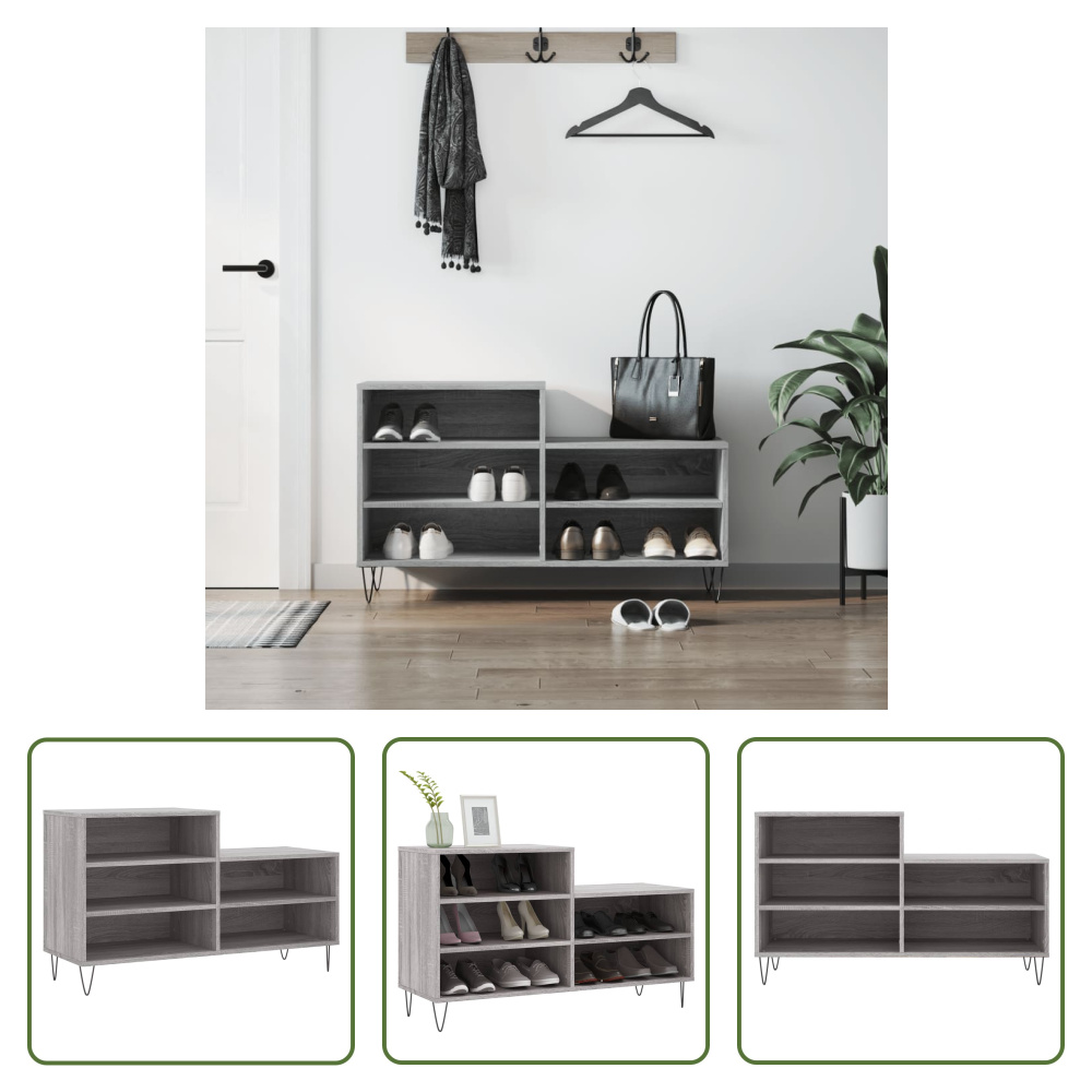 The Living Store Stojak na buty szary Sonoma 102x36x60 cm Materiał drewnopochodny