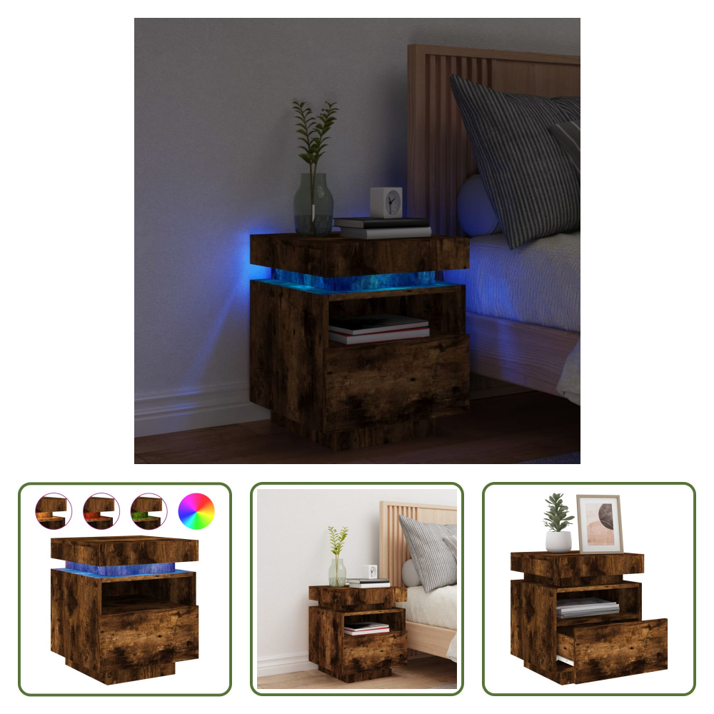 The Living Store szafka nocna z oświetleniem LED dąb wędzony 40x39x48,5 cm