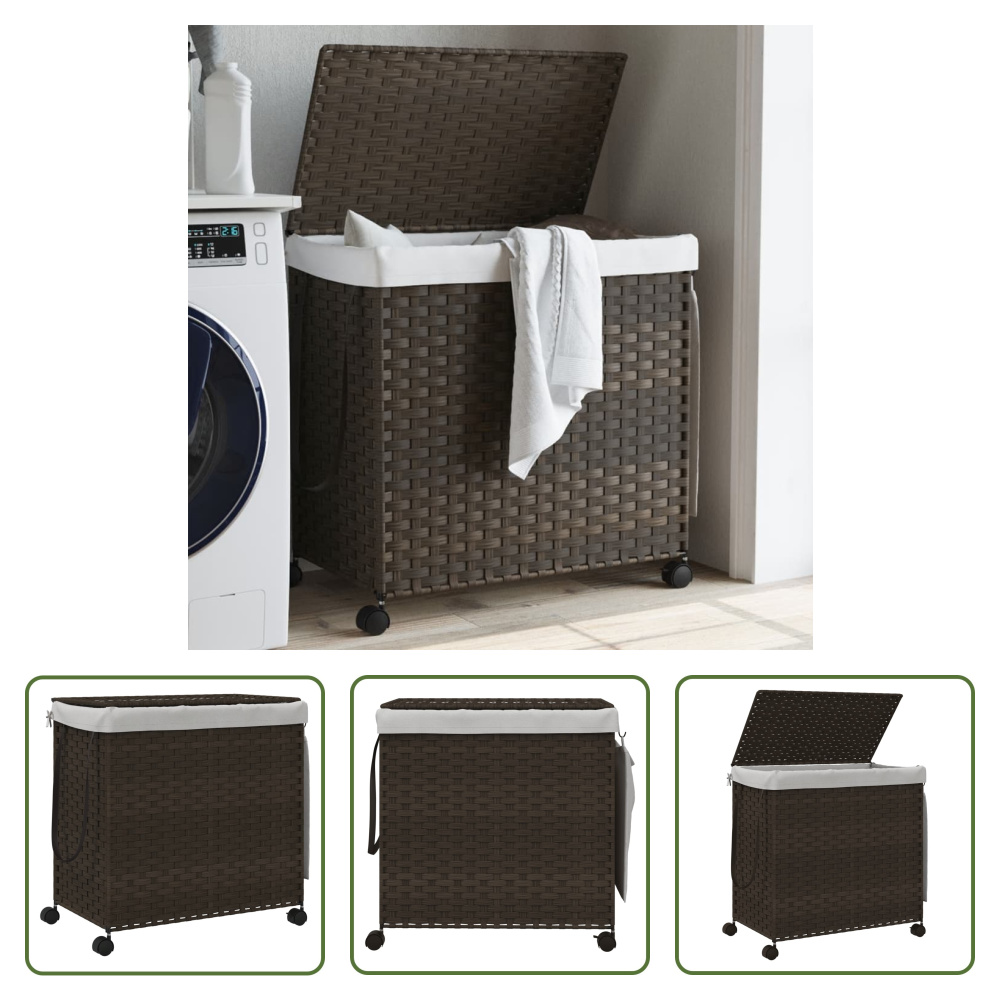 The Living Store Kosz na pranie z kółkami Ciemnobrązowy 60x35x60,5 cm Rattan