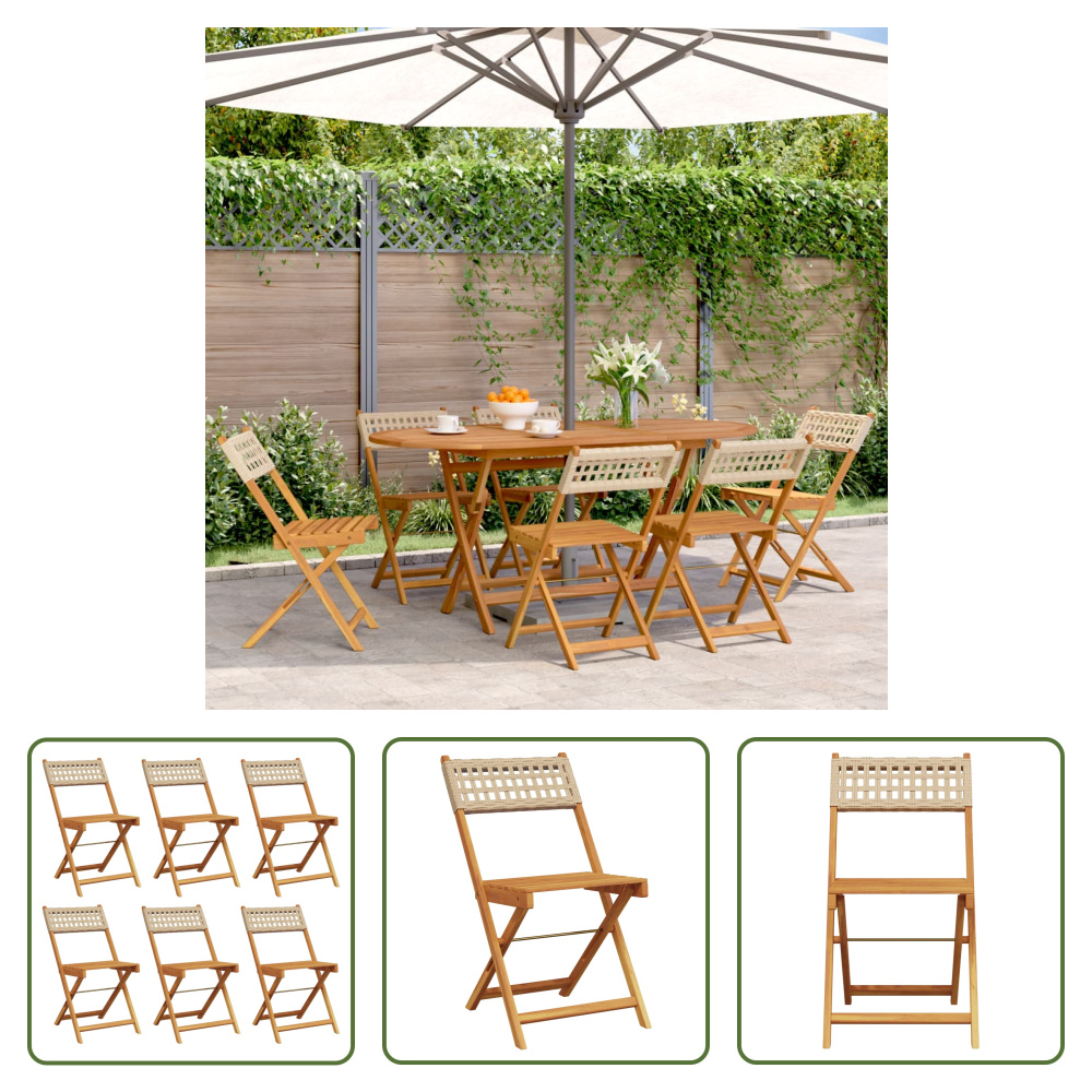 The Living Store Krzesła ogrodowe 6 szt. Składane Beżowy Poli Rattan i Lite Drewno