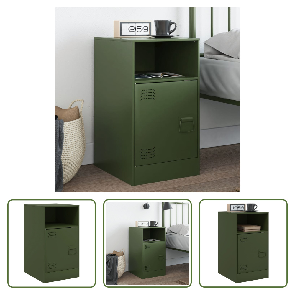 Szafka nocna The Living Store oliwkowozielona 34,5x39x62 cm stalowa