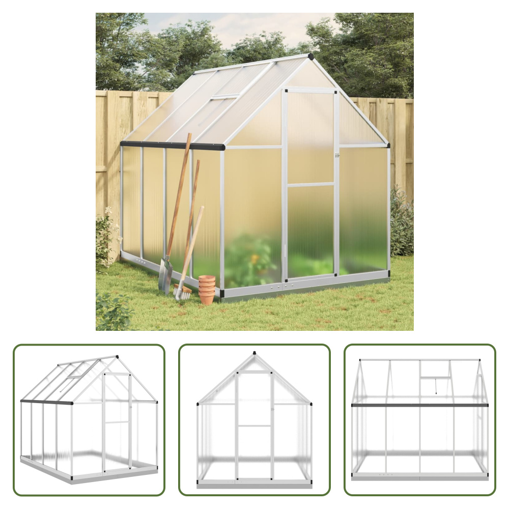 The Living Store Szklarnia z ramą fundamentową srebrna 224x169x202cm Aluminimum