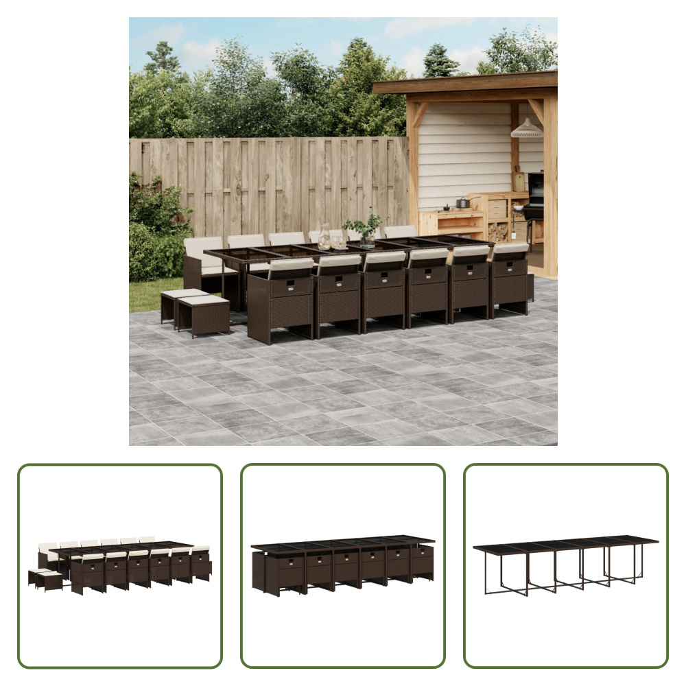 The Living Store 17-częściowy ogrodowy zestaw jadalniany z poduszkami z brązowego polirattanu